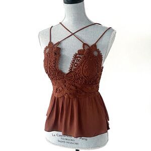 BSXIJIE Brown Embroidered Lace Sleeveless Top Fit & Flare Sz M Victorian Ballet